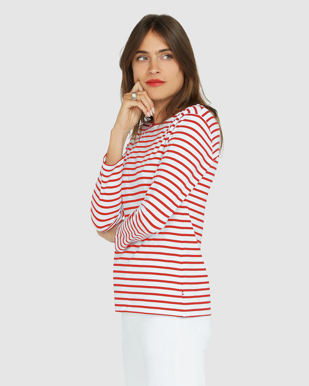 French Breton Boat Neck Top- White Base Red Stripe