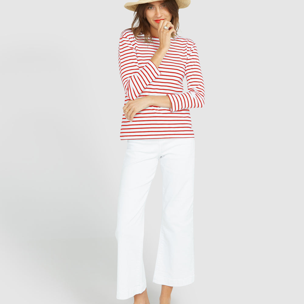 
                      
                        French Breton Boat Neck Top- White Base Red Stripe
                      
                    