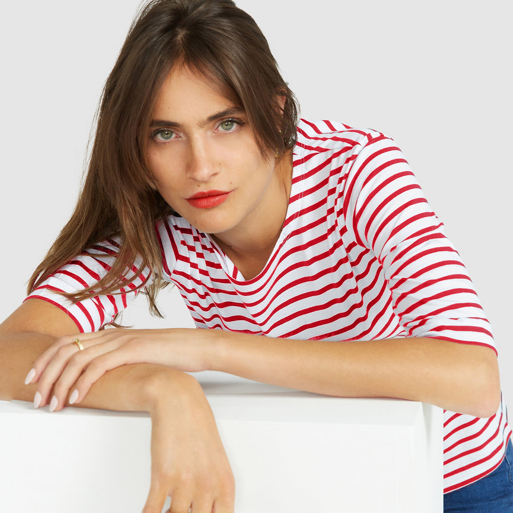 La Bouvier Red Stripe French Tee - Boat Neck