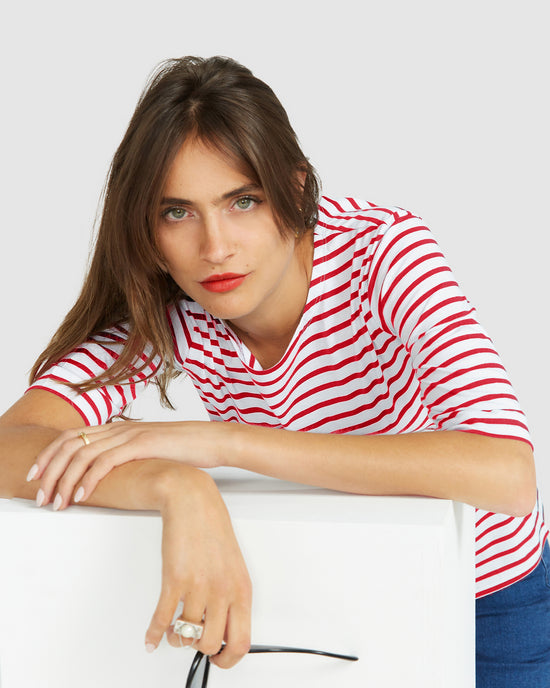 La Bouvier Red Stripe French Tee - Boat Neck PREORDER FOR END MARCH