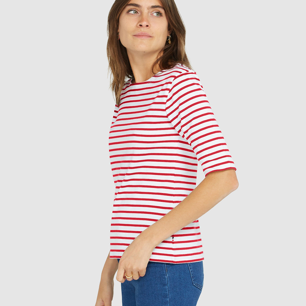 
                      
                        La Bouvier Red Stripe French Tee - Boat Neck
                      
                    