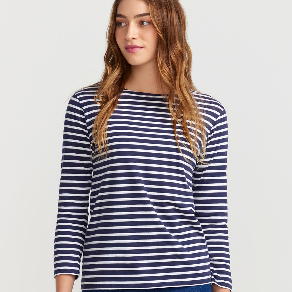 
                      
                        Breton Boat Neck Top- Navy Base White Stripe
                      
                    