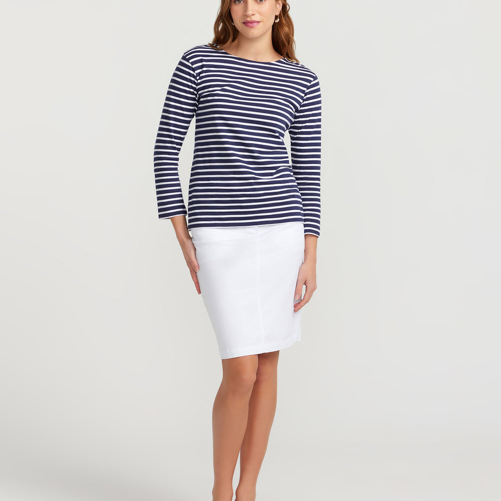 Breton Boat Neck Top- Navy Base White Stripe