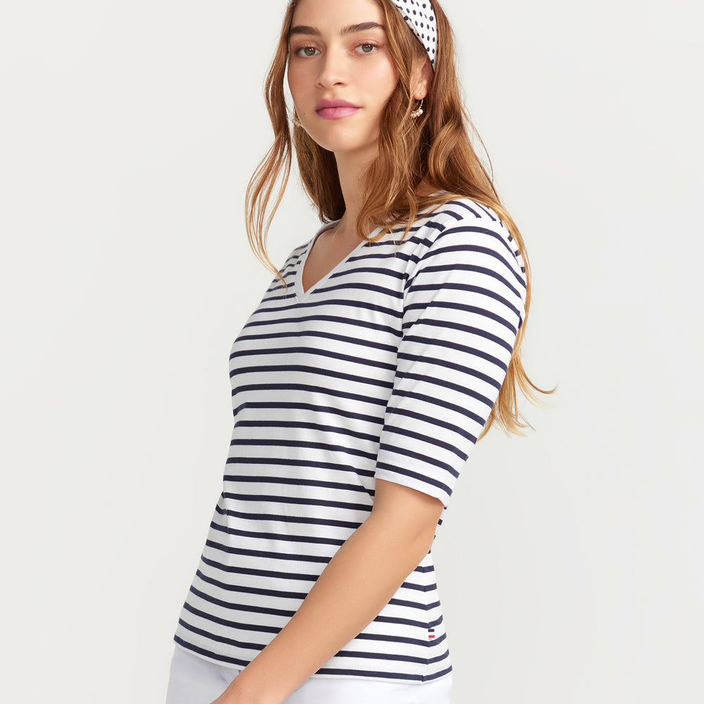 
                      
                        La Bouvier Navy Stripe French Tee - V-Neck
                      
                    