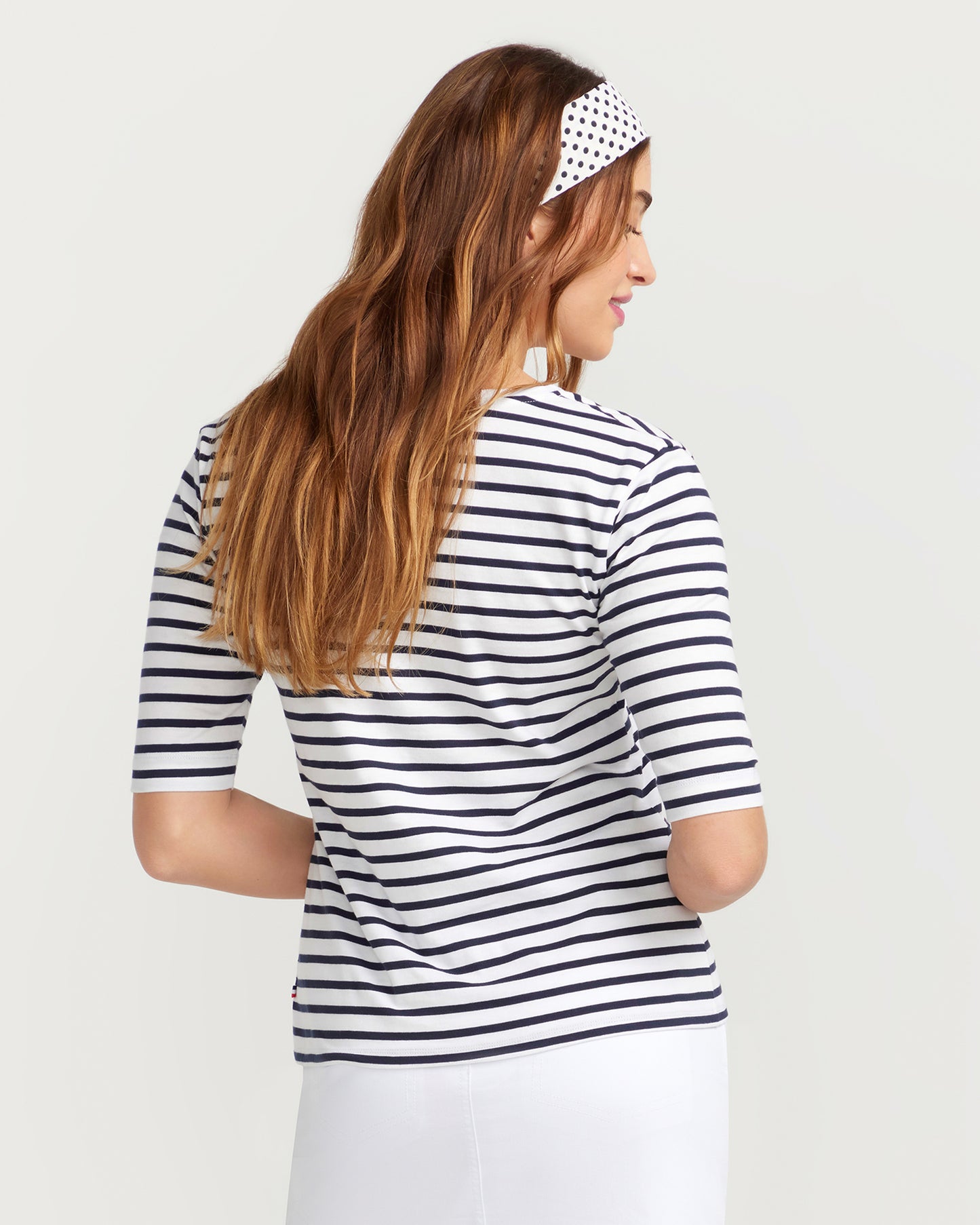 Load image into Gallery viewer, La Bouvier Navy Stripe French Tee - V-Neck I’m
