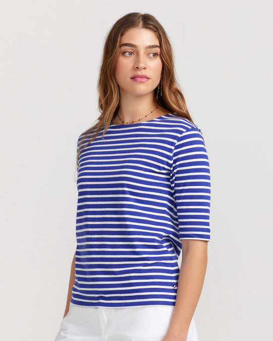 Le Royal Blue Base and White Stripe French Tee Boat Neck