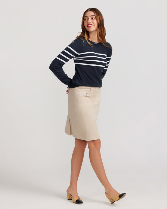 Cotton And Cashmere Breton Sweater Navy With Ivory Stripe
