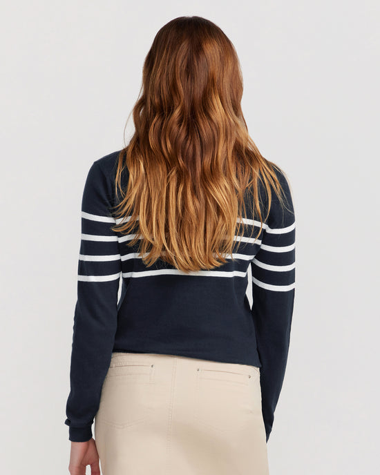 Cotton And Cashmere Breton Sweater Navy With Ivory Stripe