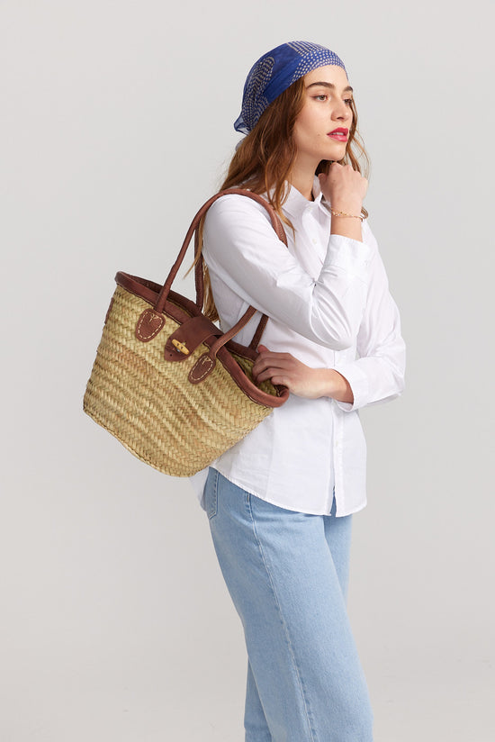 French Basket Bag With Leather Trim