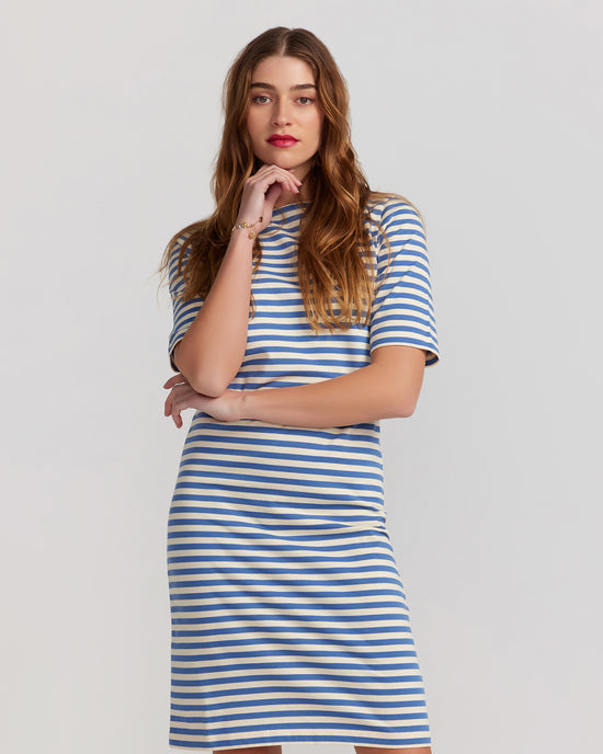 Cream & Capri Blue Stripe Brigitte Dress