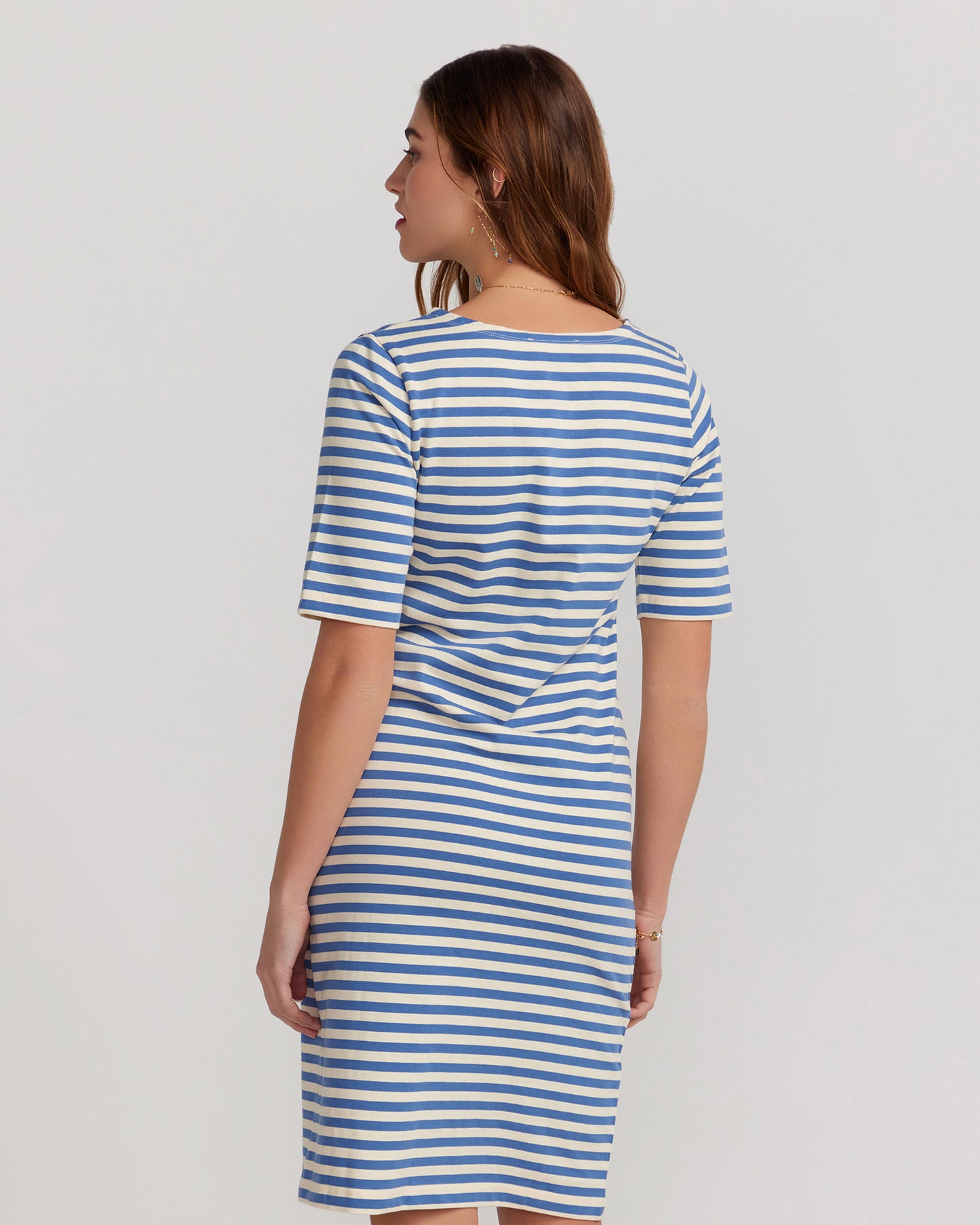 Cream & Capri Blue Stripe Brigitte Dress