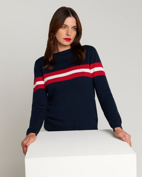 Cotton And Cashmere French Racer Sweater Navy Blue