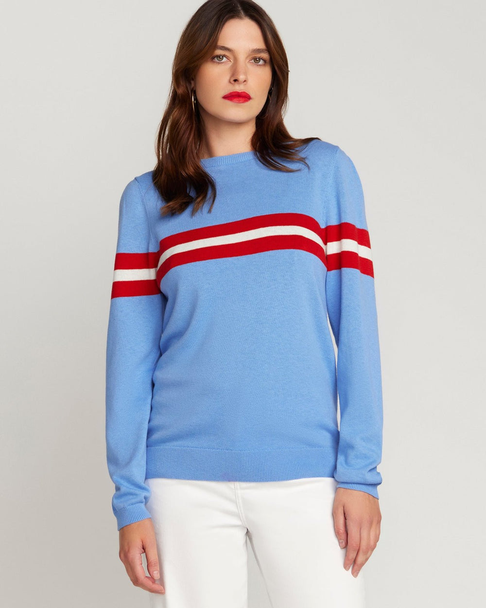 Cotton & Cashmere French Racer Crewneck Sweater - Powder Blue