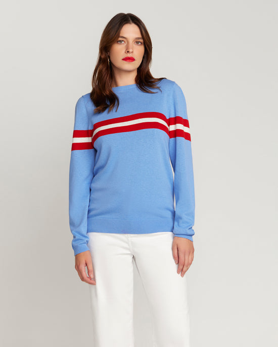 Cotton & Cashmere French Racer Crewneck Sweater - Powder Blue