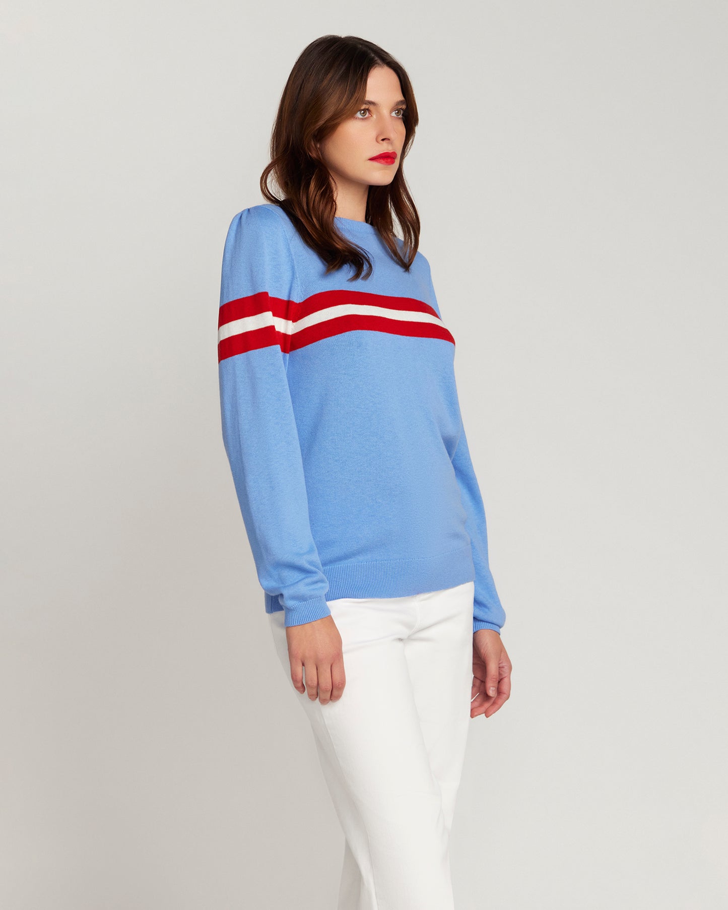 Cotton & Cashmere French Racer Crewneck Sweater - Powder Blue