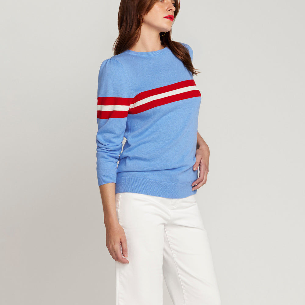 Cotton & Cashmere French Racer Crewneck Sweater - Powder Blue