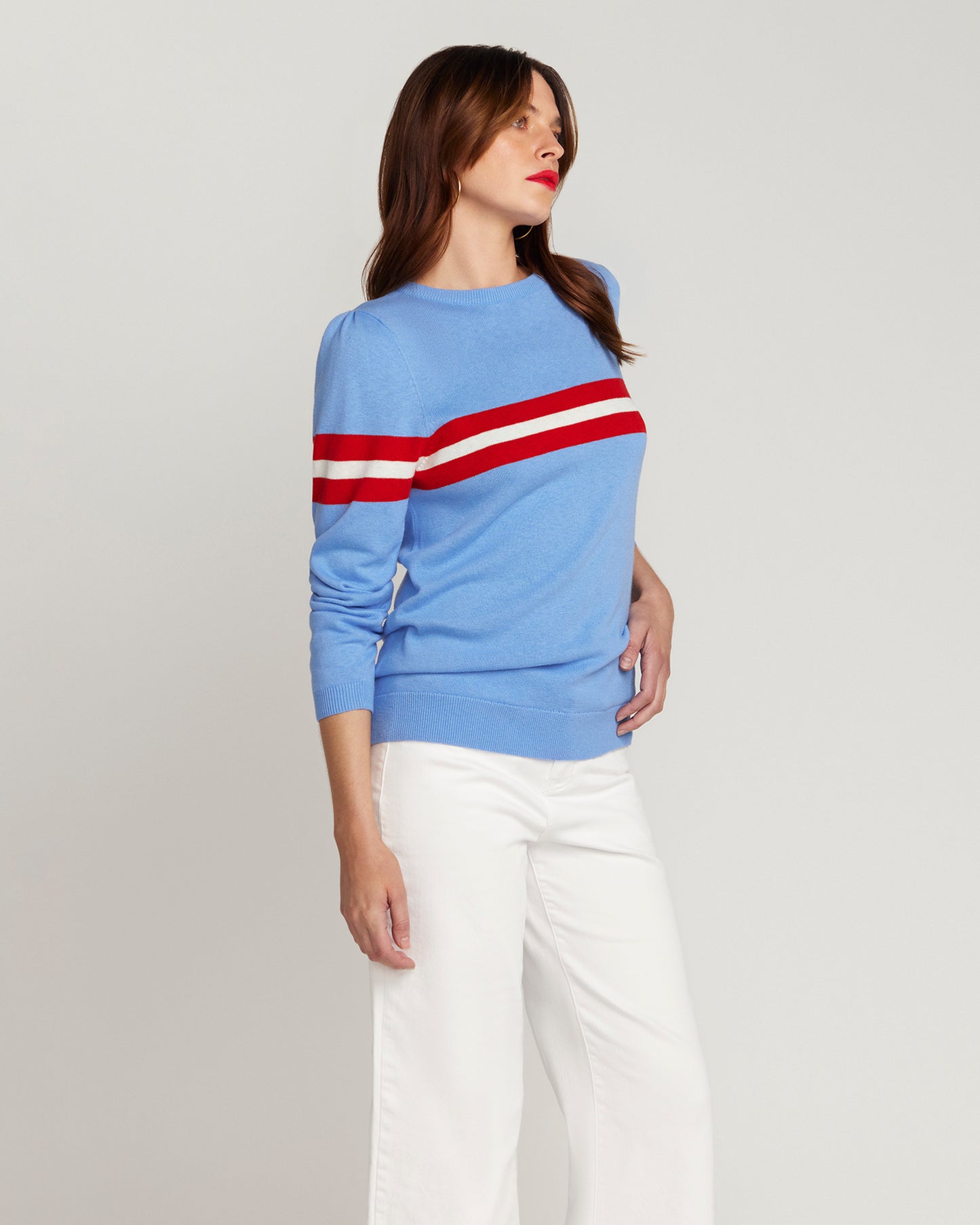 Cotton & Cashmere French Racer Crewneck Sweater - Powder Blue