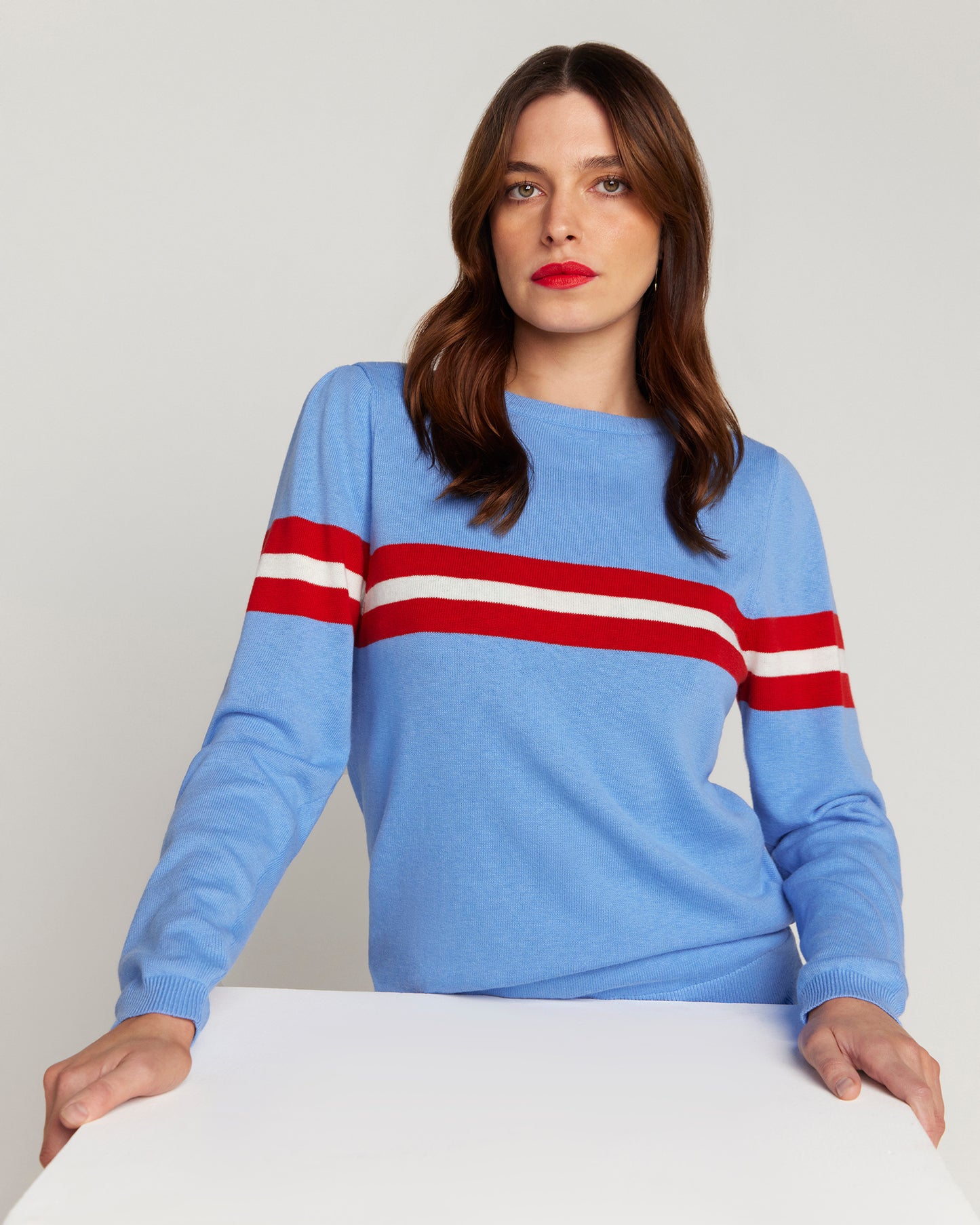 Cotton & Cashmere French Racer Crewneck Sweater - Powder Blue