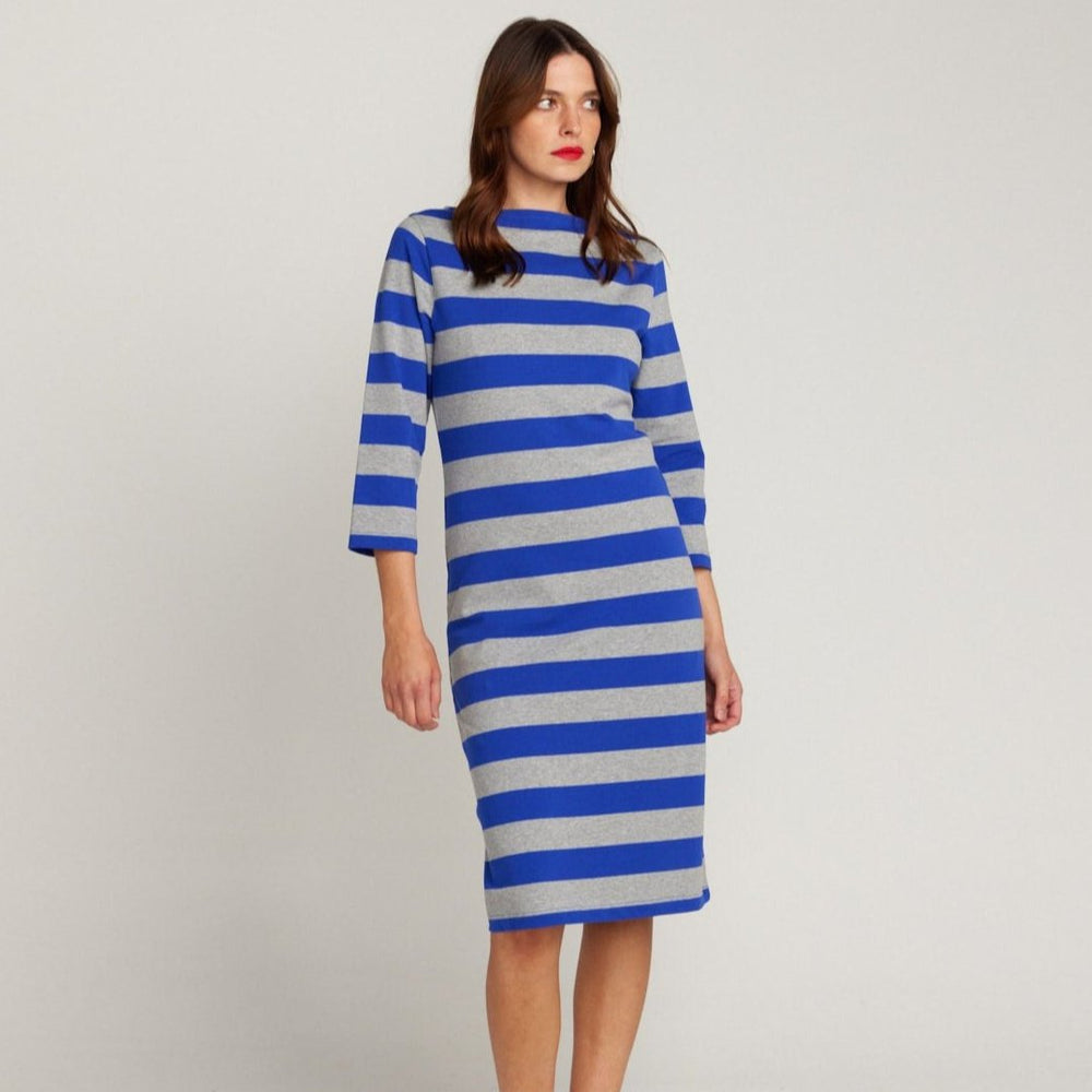 La Françoise Royal Blue And Grey Stripe Dress