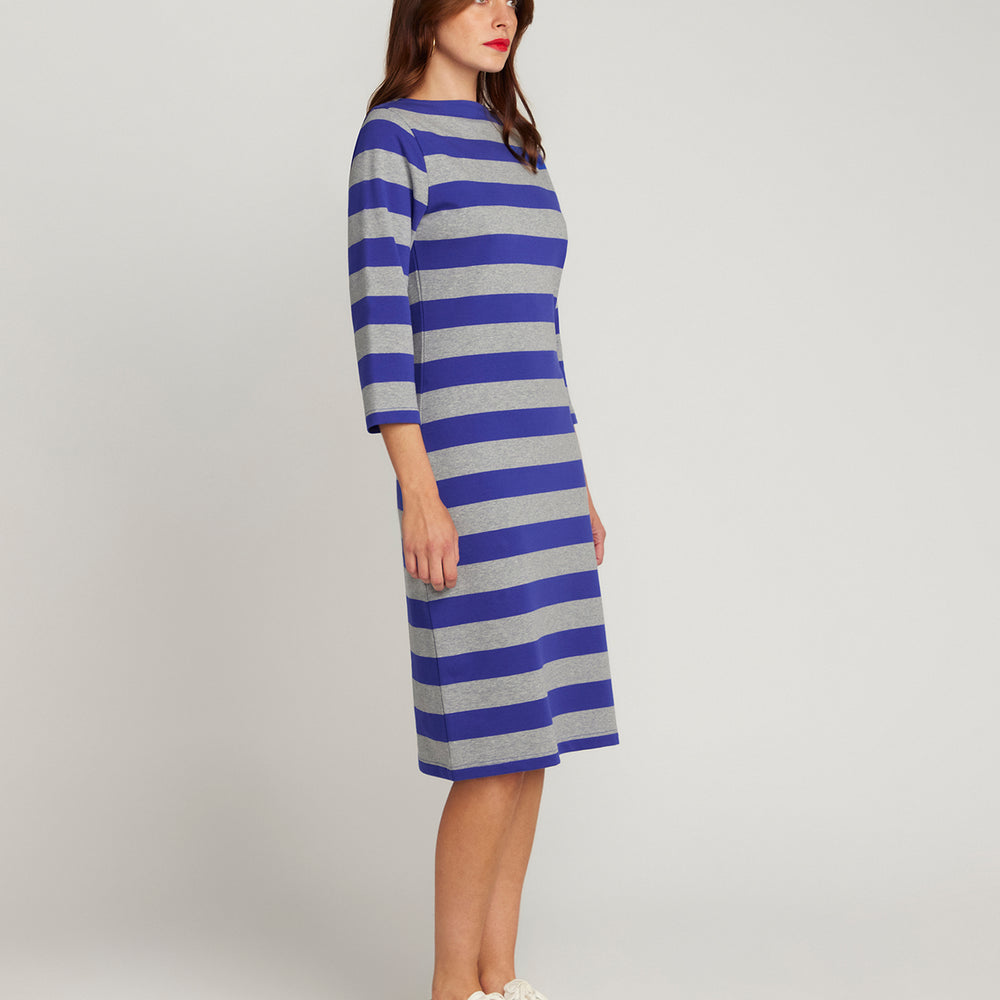 The Françoise Royal Blue And Grey Stripe Dress