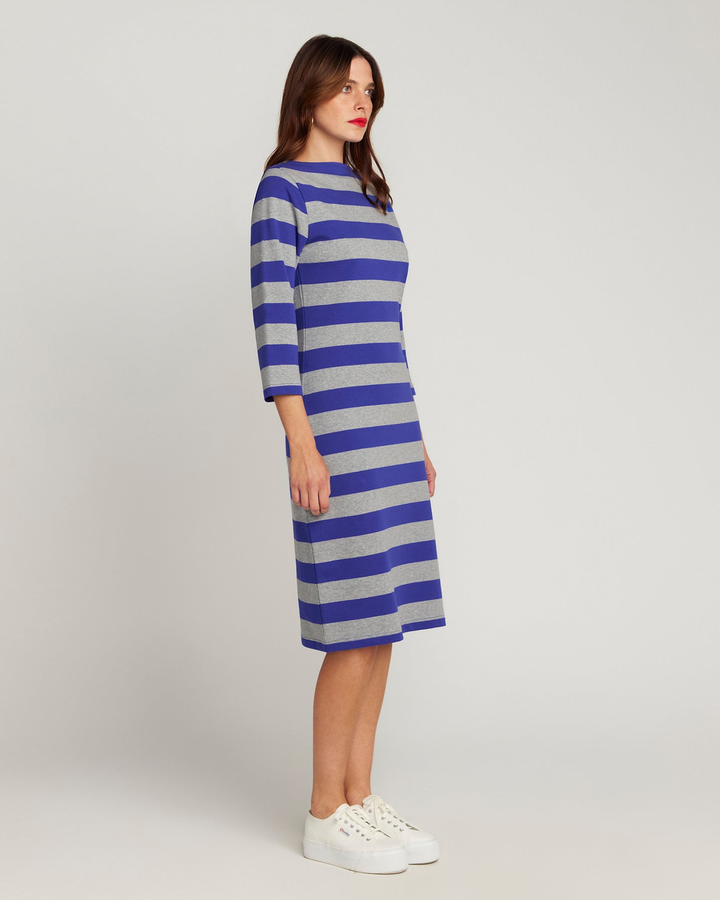 The Françoise Royal Blue And Grey Stripe Dress