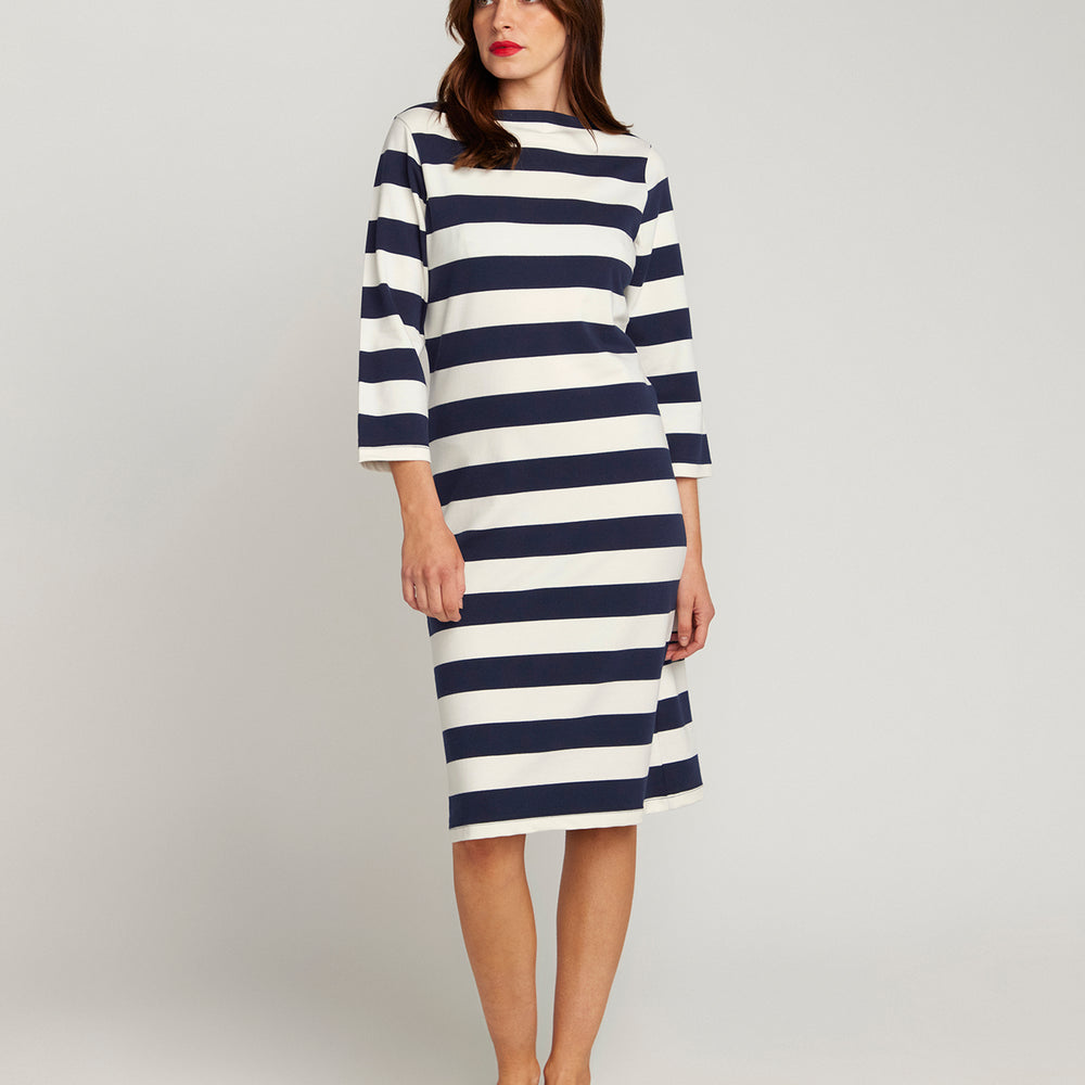 
                      
                        The Françoise Navy and Cream Stripe Dress
                      
                    