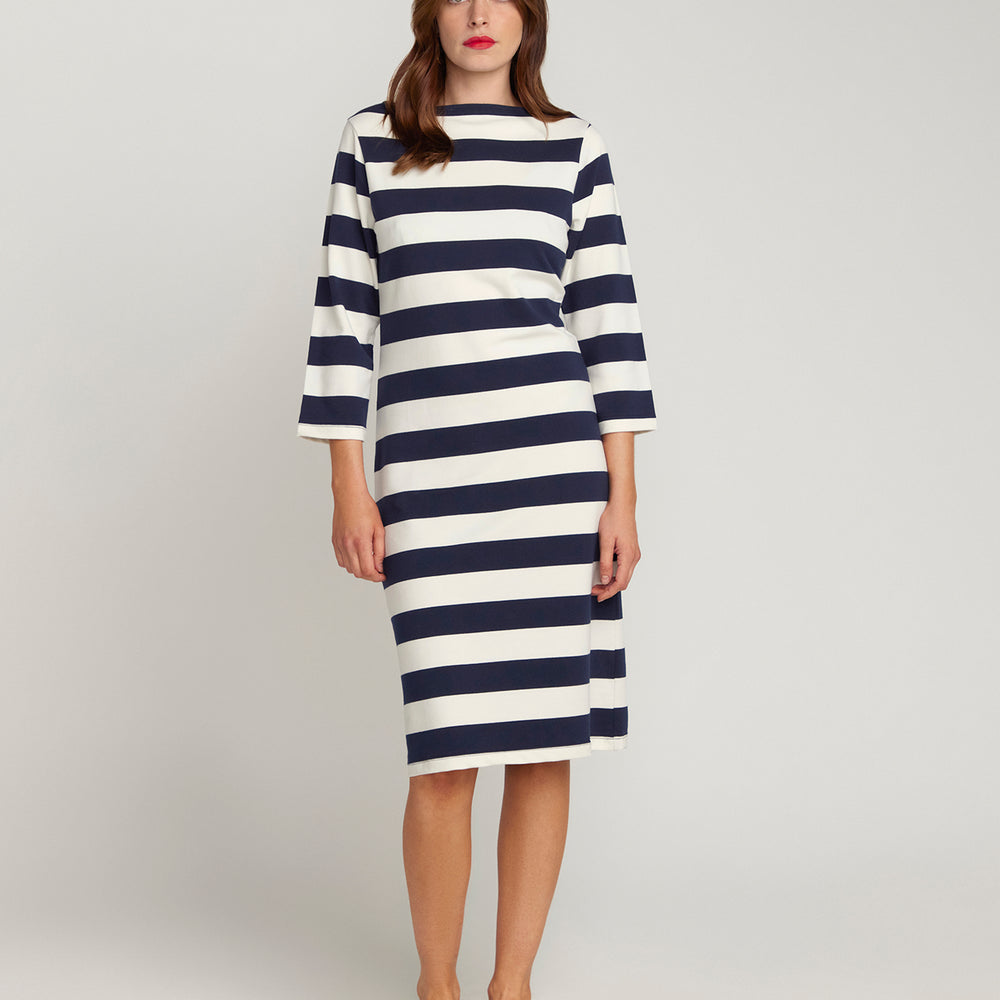 
                      
                        The Françoise Navy and Cream Stripe Dress
                      
                    