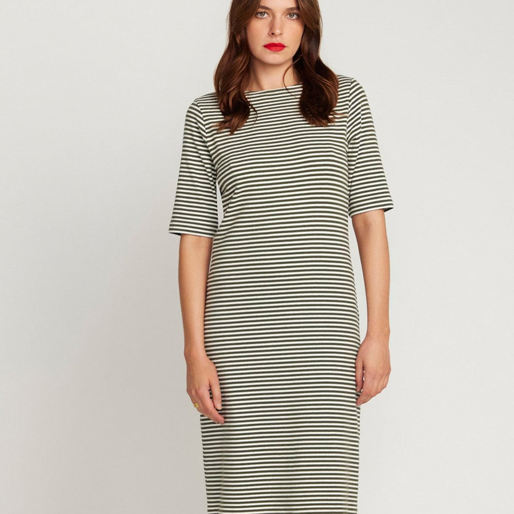 
                      
                        L'Été Olive and White Stripe Summer Dress
                      
                    