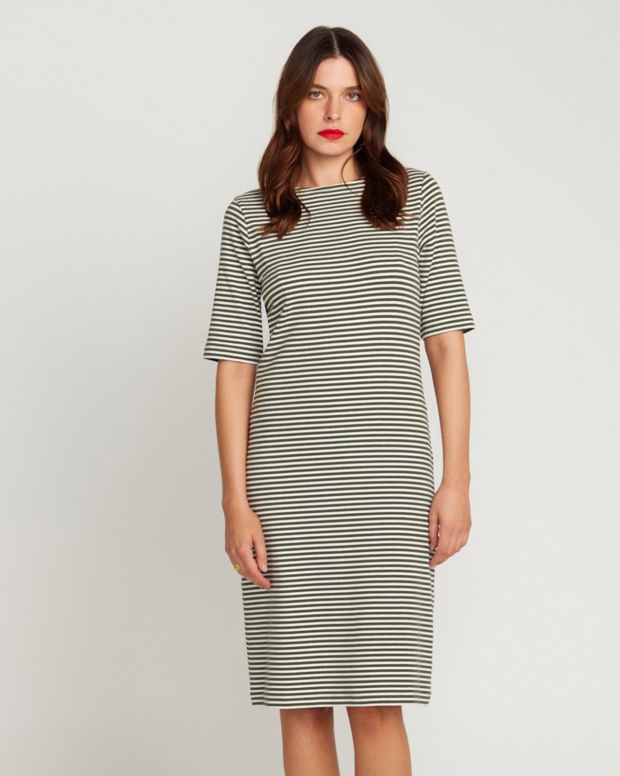 L'Été Olive and White Stripe Summer Dress