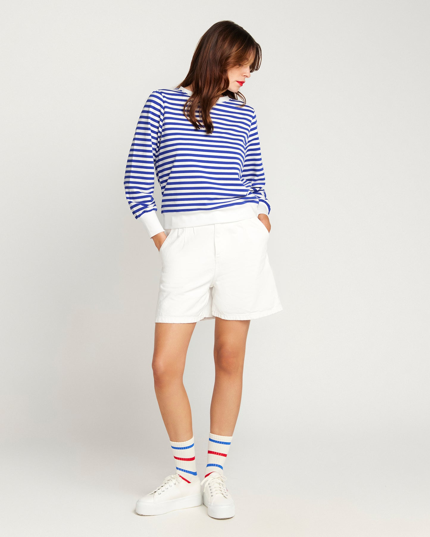 La Camille Breton Stripe Sweat Top - Royal Blue