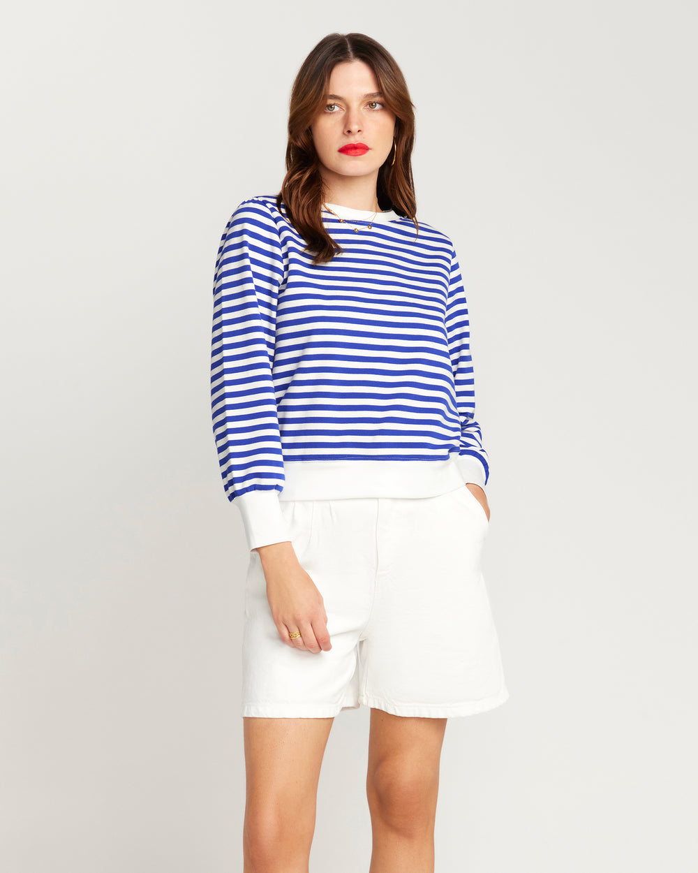 La Camille Breton Stripe Top - Royal Blue