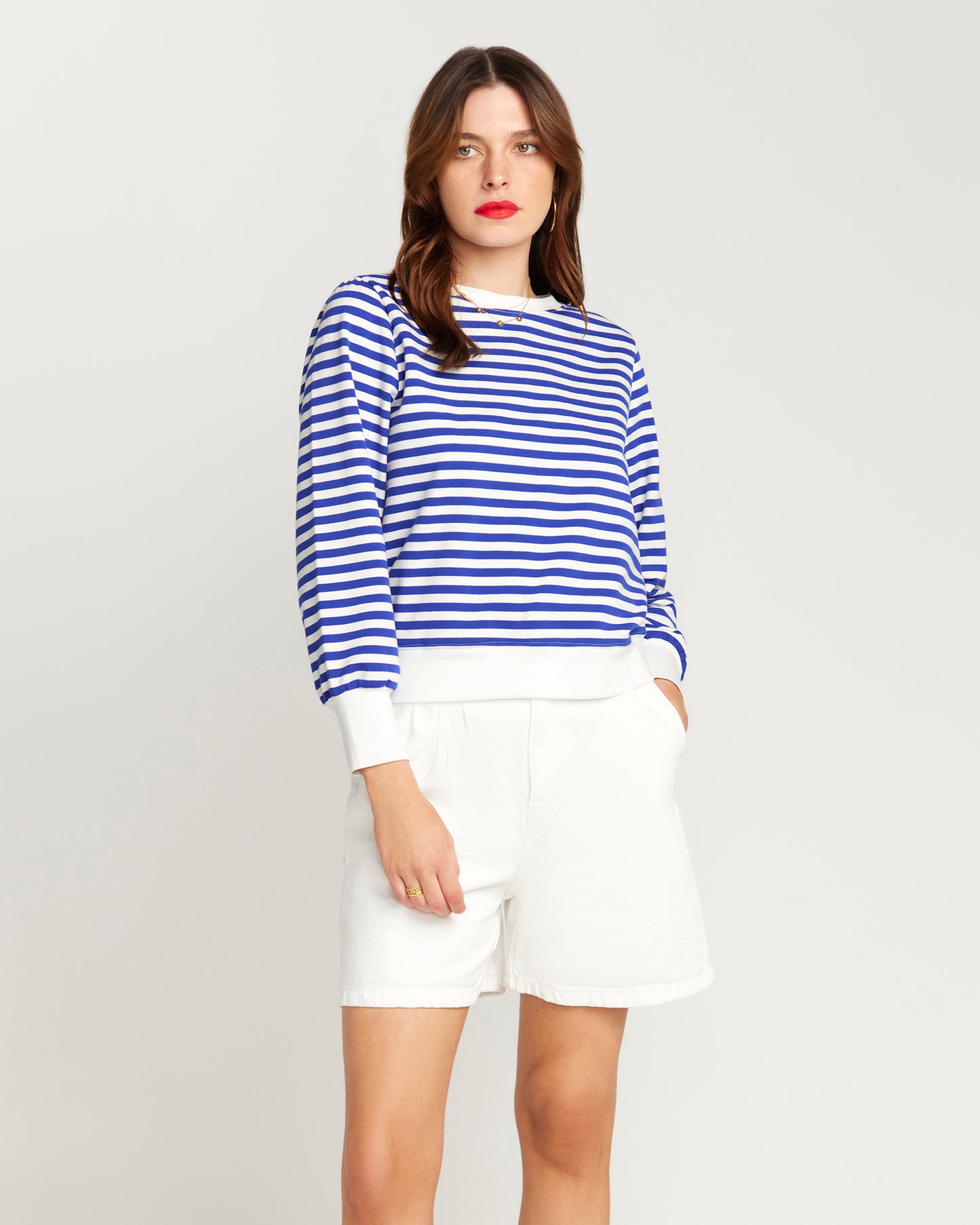 La Camille Breton Stripe Sweat Top - Royal Blue