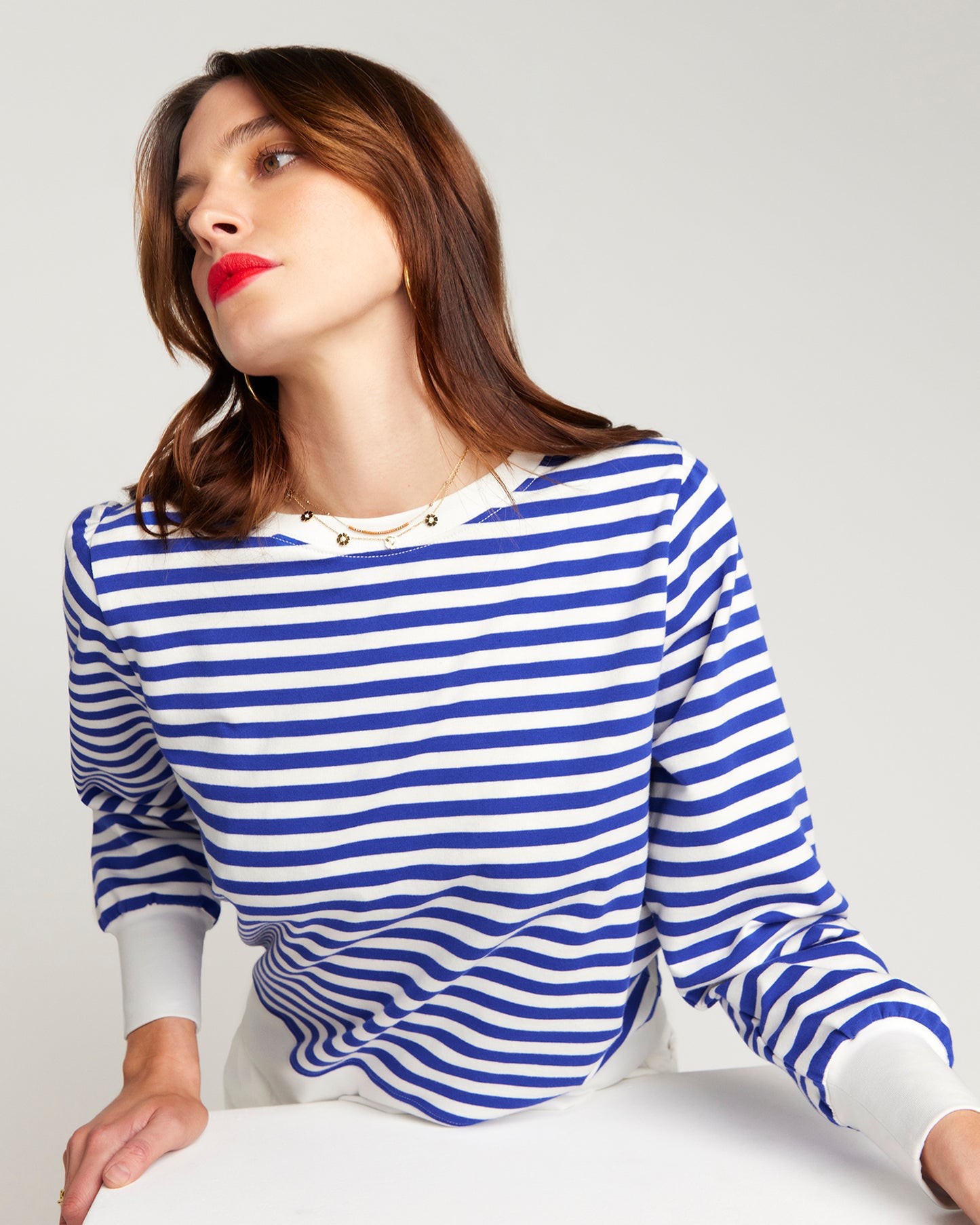 La Camille Breton Stripe Sweat Top - Royal Blue