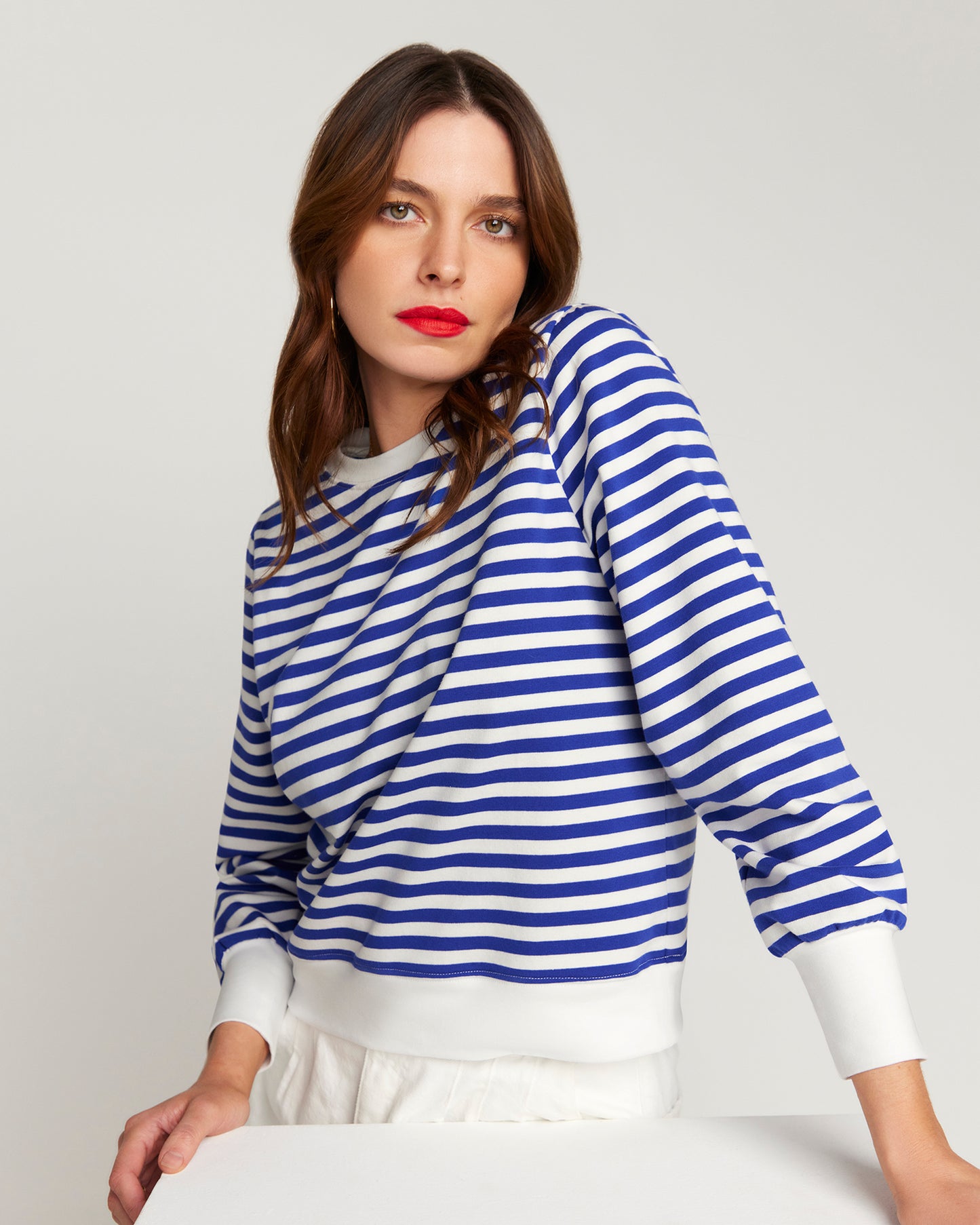 La Camille Breton Stripe Top - Royal Blue