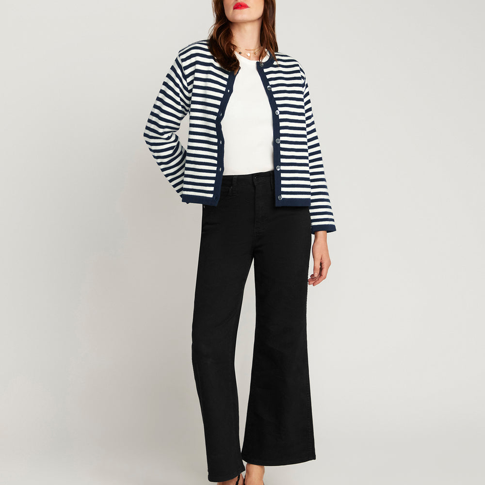 
                      
                        Stripe Cardigan In Cotton & Cashmere - Navy Blue & White Stripe
                      
                    