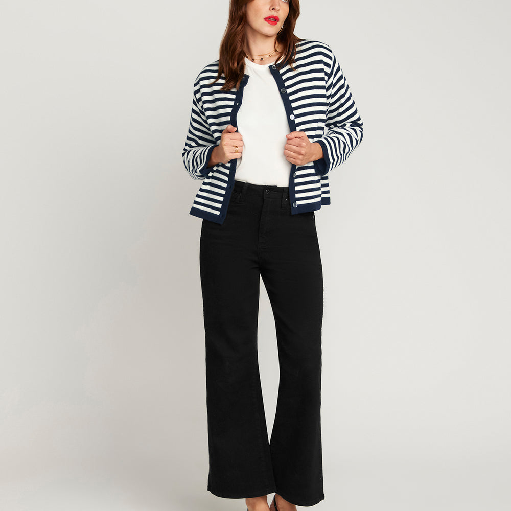 
                      
                        Stripe Cardigan In Cotton & Cashmere - Navy Blue & White Stripe
                      
                    