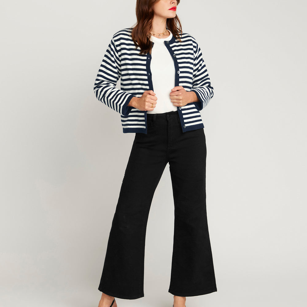 
                      
                        Stripe Cardigan In Cotton & Cashmere - Navy Blue & White Stripe
                      
                    