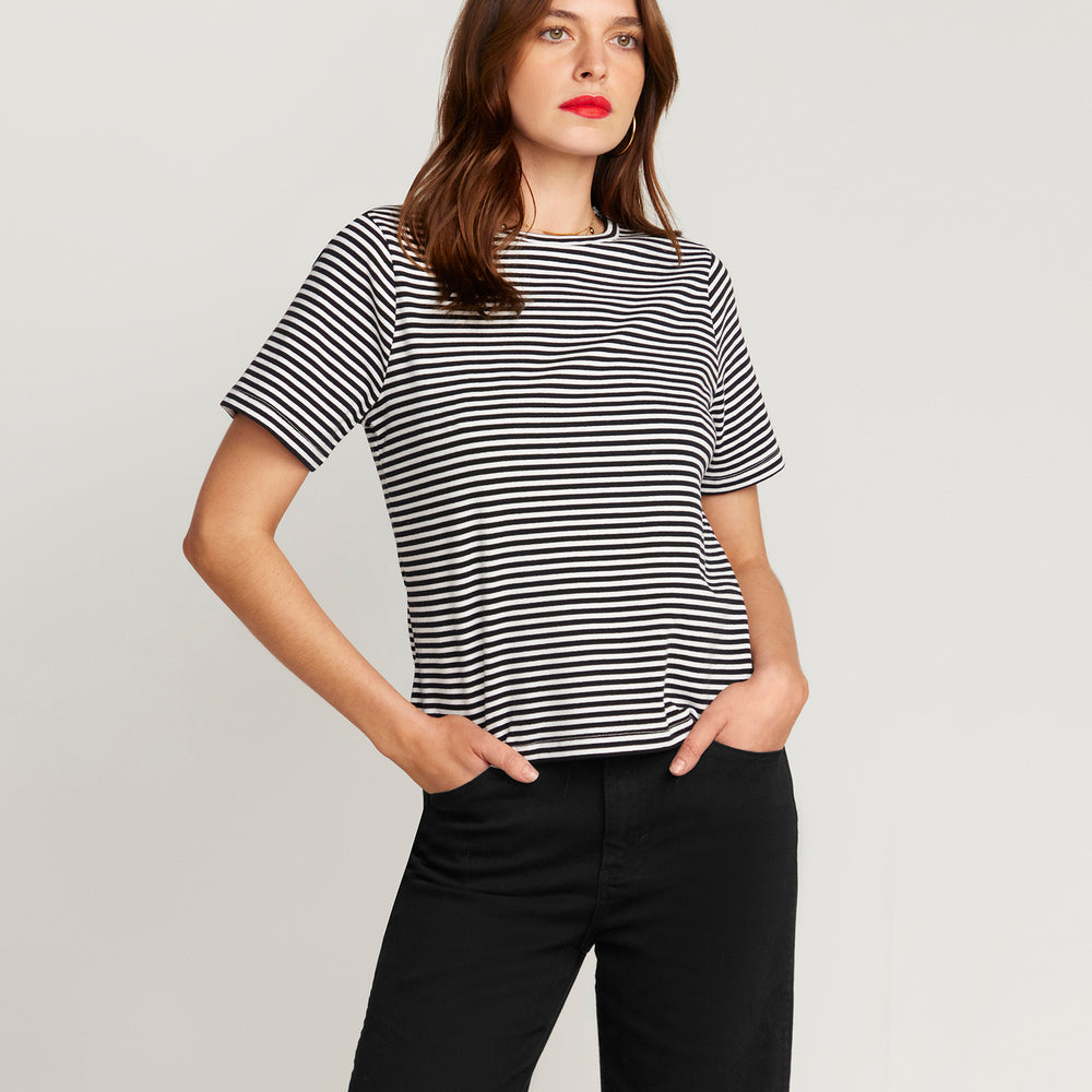 
                      
                        Black and white stripe T-shirt
                      
                    