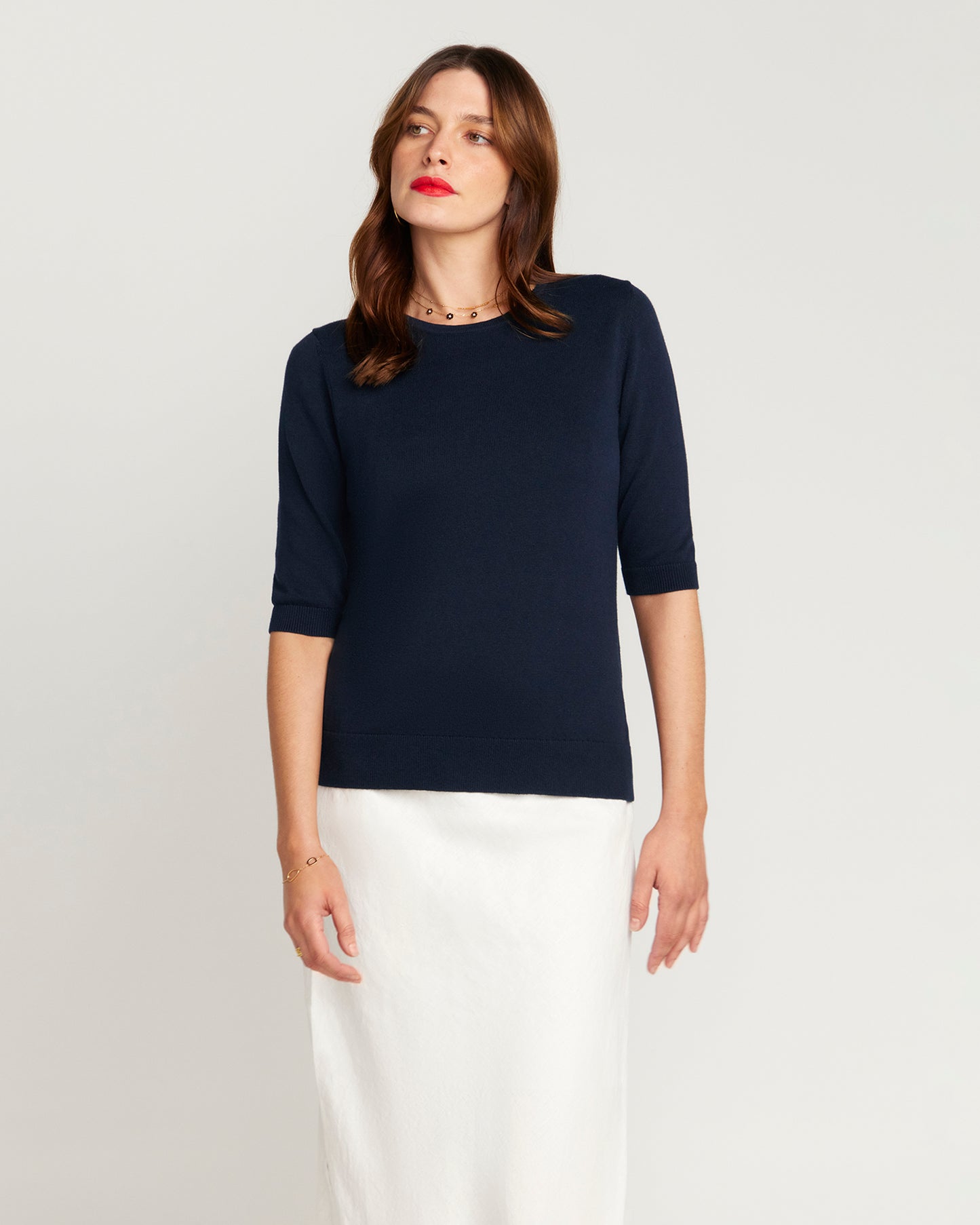 Cotton And Cashmere Top - Navy Blue