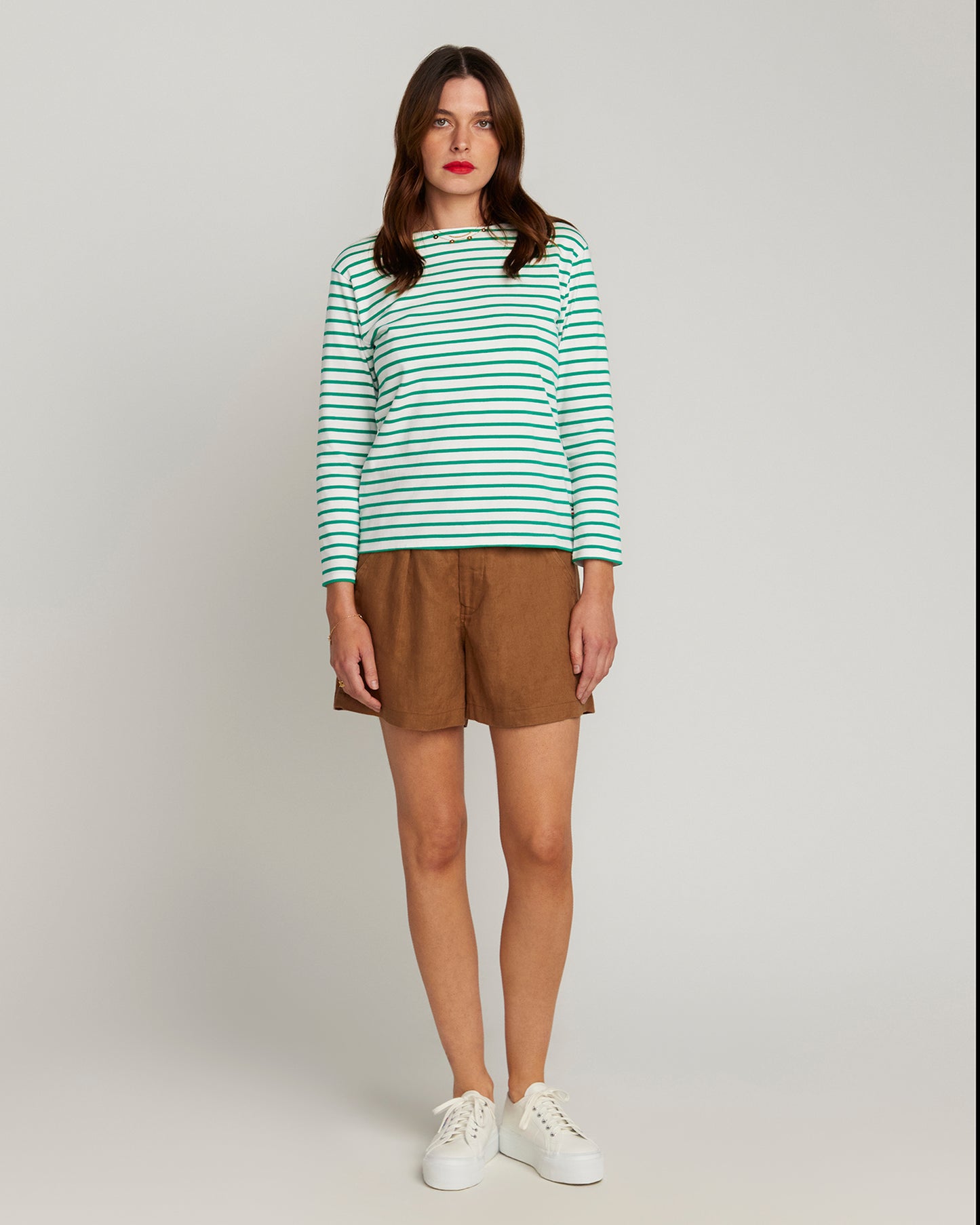 Green Breton Stripe French Top White Base Green Stripe