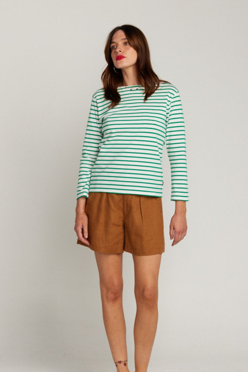 Green Breton Stripe French Top White Base Green Stripe