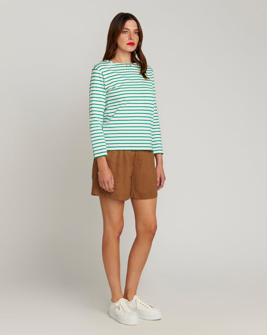 Green Breton Stripe French Top White Base Green Stripe