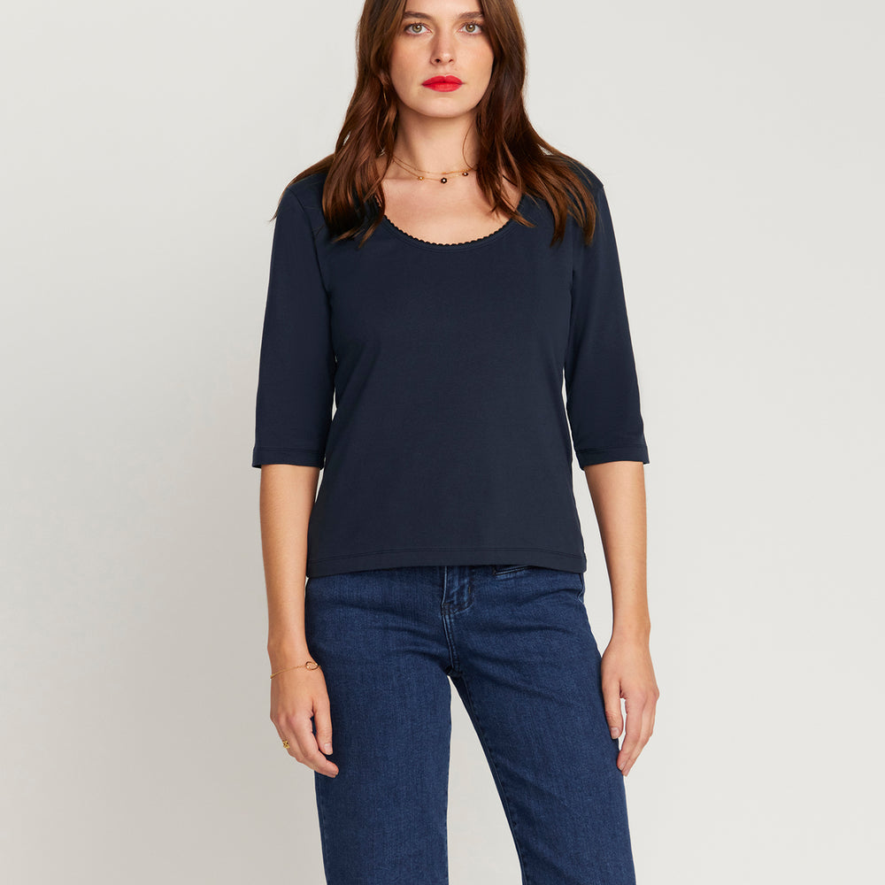 The Scoop Neck French Top - Navy Bleu