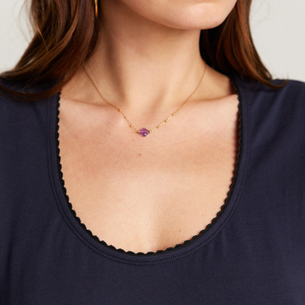 Mauve stone delicate gold necklace