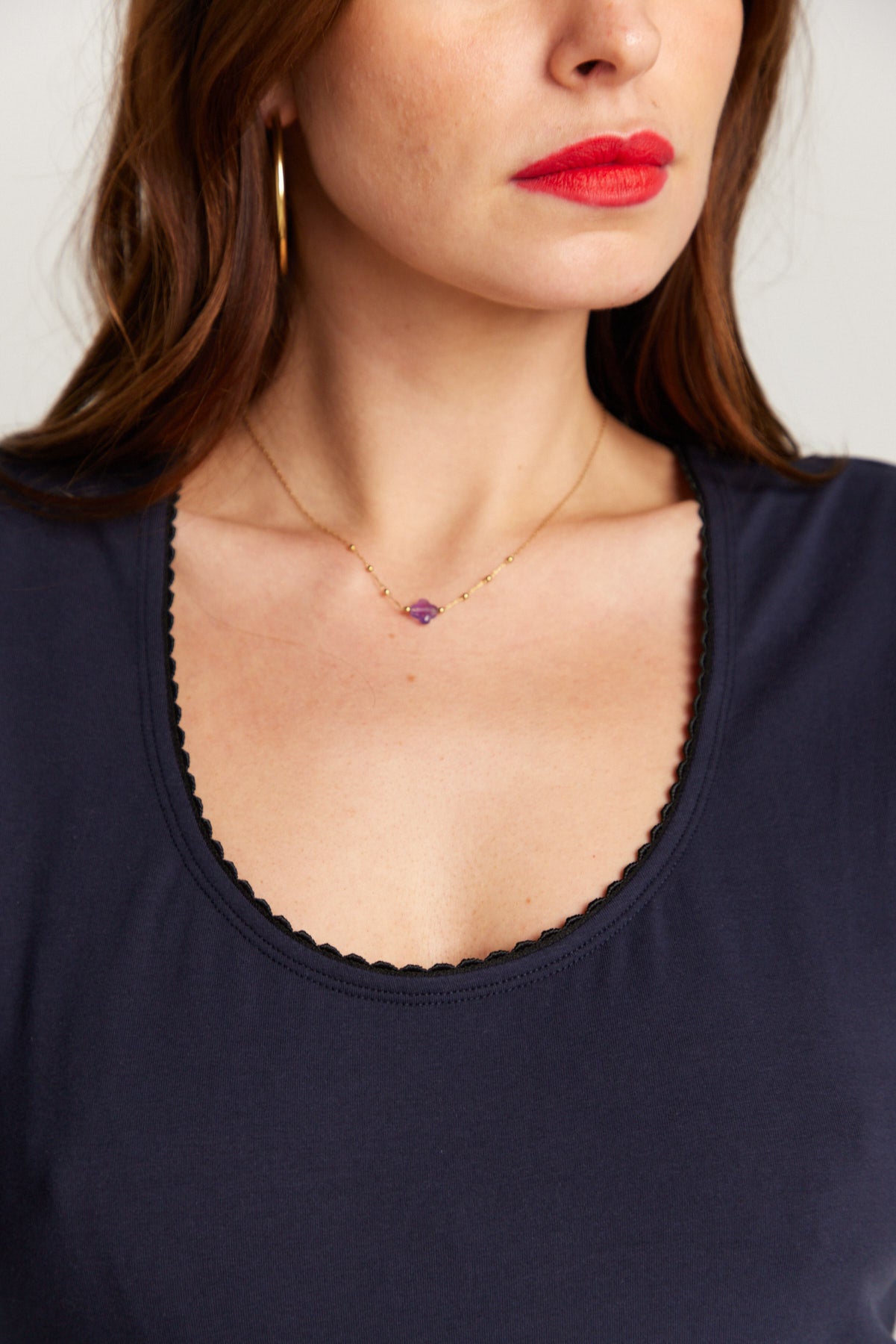 Mauve stone delicate gold necklace