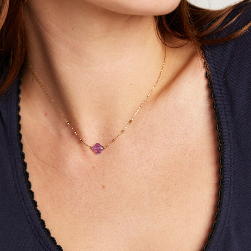 Mauve stone delicate gold necklace