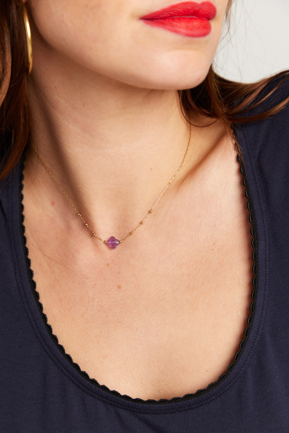 Mauve stone delicate gold necklace