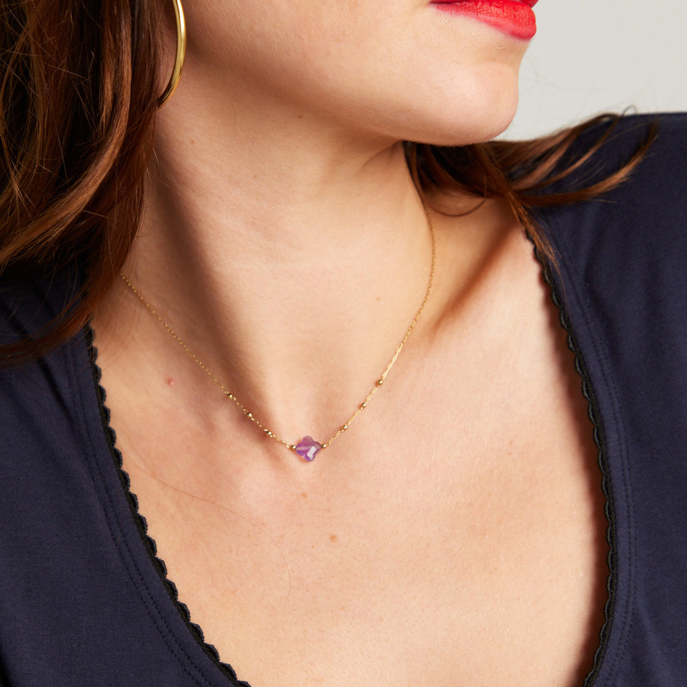 
                      
                        Mauve stone delicate gold necklace
                      
                    