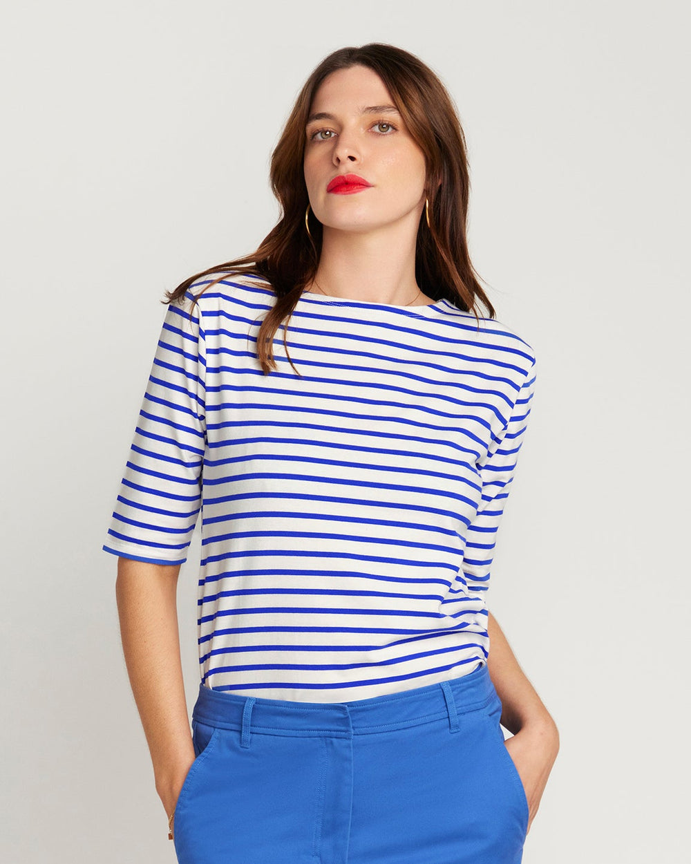 Royal Blue Breton Stripe French Tee  White Base Royal Stripe