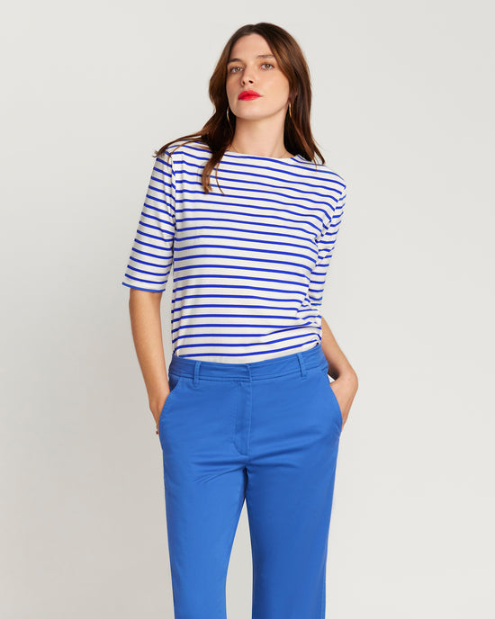 Royal Blue Breton Stripe French Tee  White Base Royal Stripe